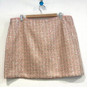 Womens XXL Mini Skirt Sequins Sparkle Pale Pink MultiColor Lined Back Zipper EUC